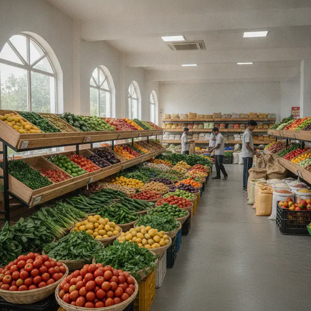 Colorful and fresh grocery displays at our local Dhaka dispatch center